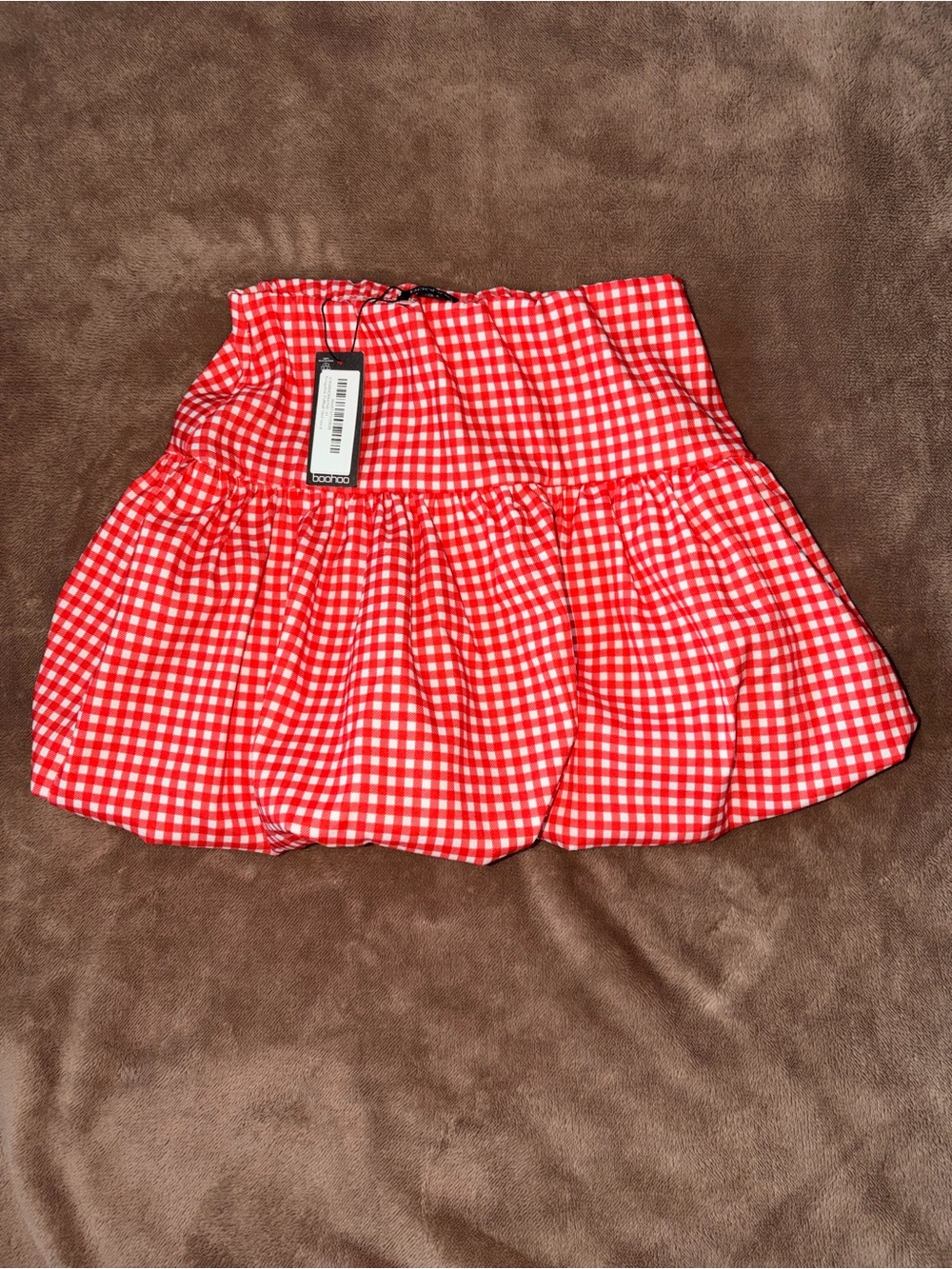 Boohoo Red and White Gingham Tiered Bubble Skirt